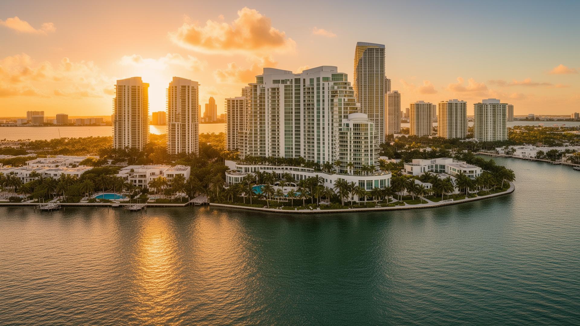 Miami waterfront skyline for Portuguese-language real estate representation